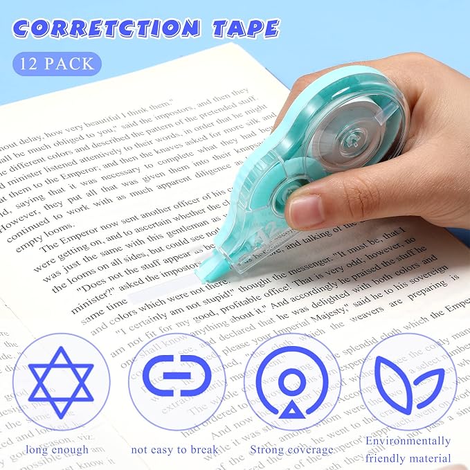 Yexiya 12 Pcs Correction Tape Eraser 0.2 Inch x 39.4 Feet White Tape Original - Image 5