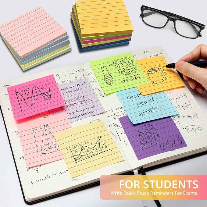 Lined Sticky Notes, 3x3 Inches, 72 pad, Self-Stick Note Pads - Image 6