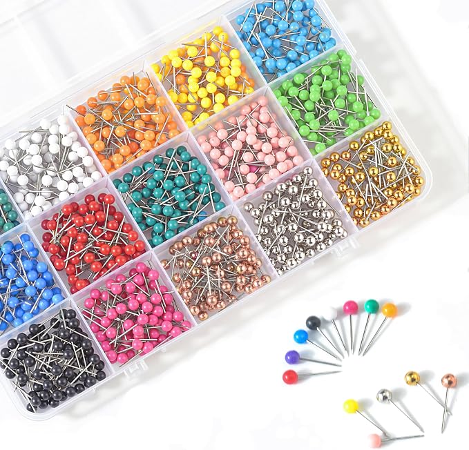 1000 PCS Push Pins Map Tacks, 15 Assorted Colors by Modpion