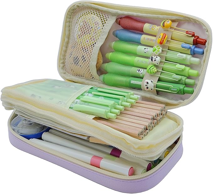 Large Capacity Pencil Case - Durable Zipper Aesthetic Pen Pouch, Big Storage Organizer for School, Office & Travel - Waterproof & Multi-Use (Purple)-DeskLoop Office
