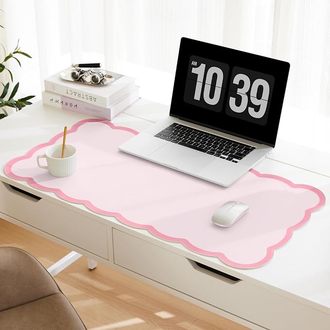 Scalloped Desk Mat, 31.5" x 15.7" Large Cute Aesthetic Desk Accessories by Ohocut