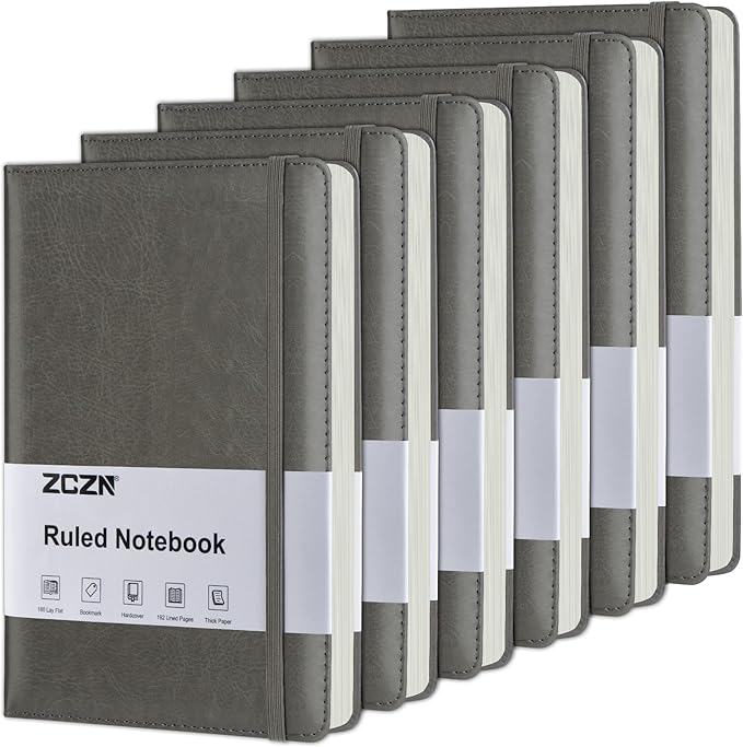 ZCZN 6 Pack Lined Journal Notebooks, 192 Pages A5 Hardcover Leather Journals for Work,Writing,School & Travel, College Ruled Journaling Notebooks for Notes Taking,Diary Notepad (Light Green*6)-DeskLoop Office