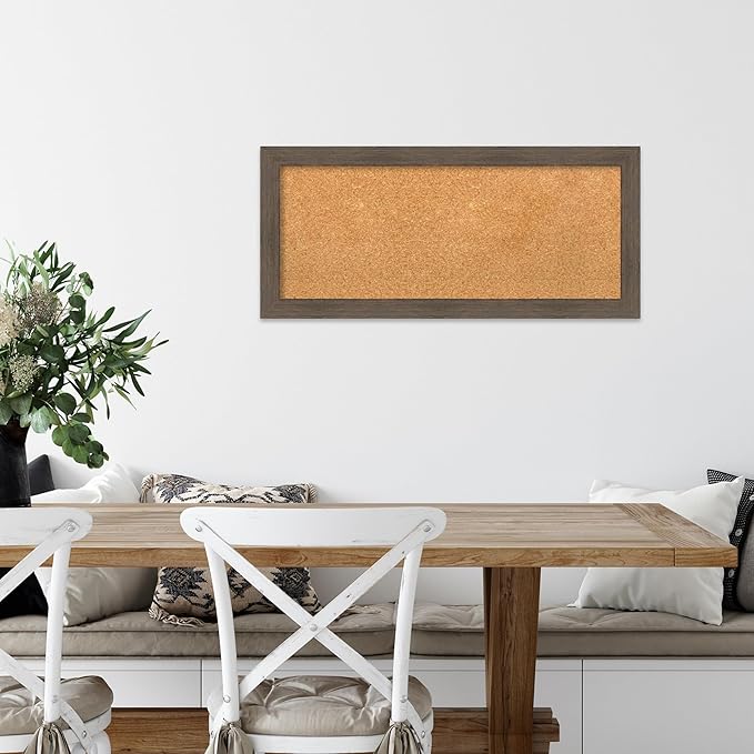 Amanti Art Natural Cork Board for Wall, 15x33 Vision Board with Brown Wood Frame, Medium Corkboard Office Decor for Home Organization, Rustic Farmhouse Corkboard Pinboard to display items for home-DeskLoop Office