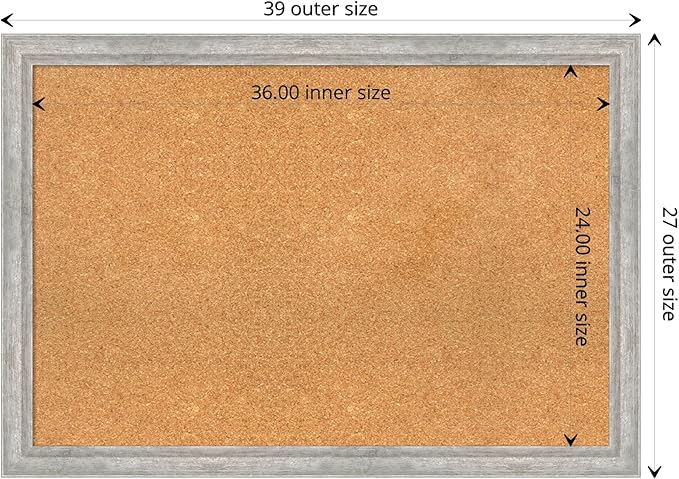 Amanti Art Natural Cork Board for Wall, 27x39 Vision Board with Silver Wood Frame, Large Corkboard Office Decor for Home Organization, Modern Contemporary Corkboard Pinboard to display items for home-DeskLoop Office