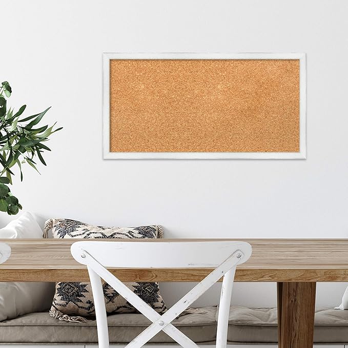 Amanti Art Natural Cork Board for Wall, 13x25 Vision Board with White Frame, Small Corkboard Office Decor for Home Organization, Country Rustic Corkboard Pinboard to Display Items for Home-DeskLoop Office