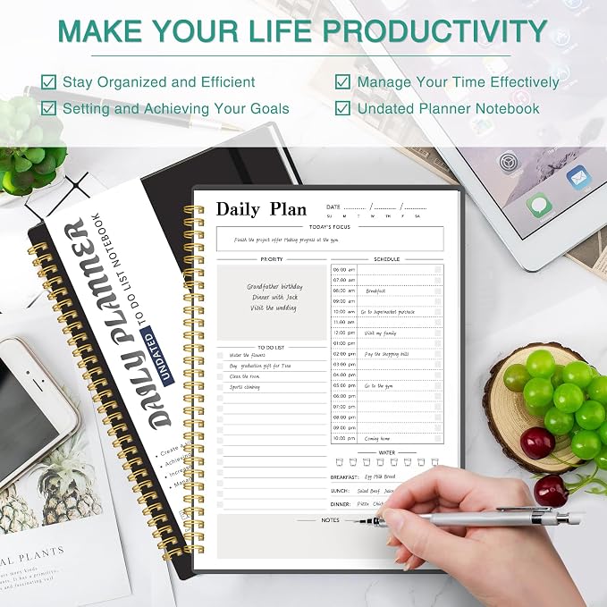 Daily Planner Undated, To-Do List Notebook, 80 Pages | Spiral Appointment - Image 2