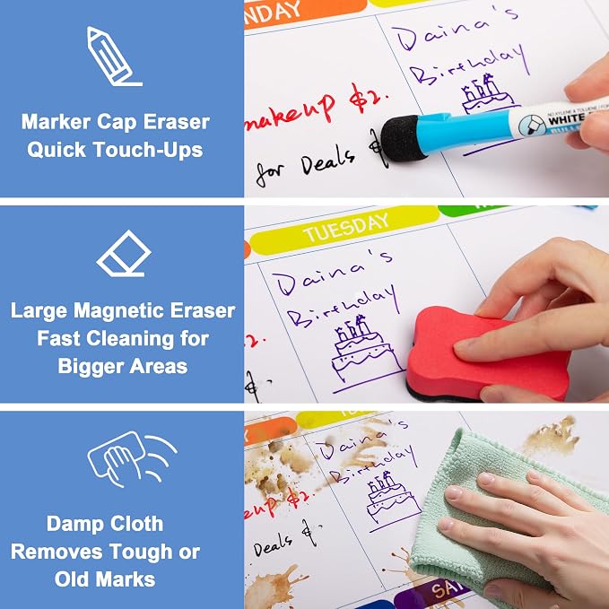 Kiditos Magnetic Calendar for Refrigerator, Dry Erase Whiteboard Set, Weekly & - Image 6