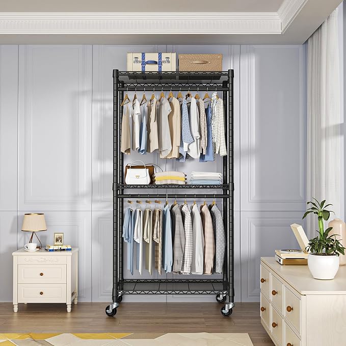 Heavy-Duty Portable Closet, 30"W x 14"D x 76"H, Black, Carbon Steel-DeskLoop Office
