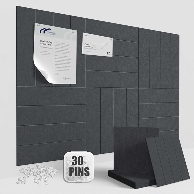 Large Cork Board Strips for Wall, 6 Pack Fabric Wall Tiles by TSJHOME