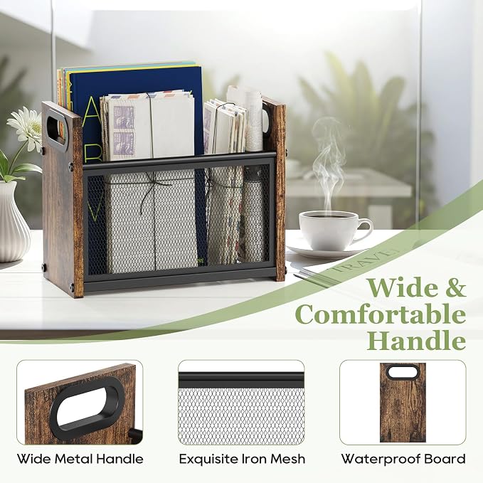 Rustic Magazine Holder, Wood Magazine Rack Floor, Magazine Storage Basket - Image 4