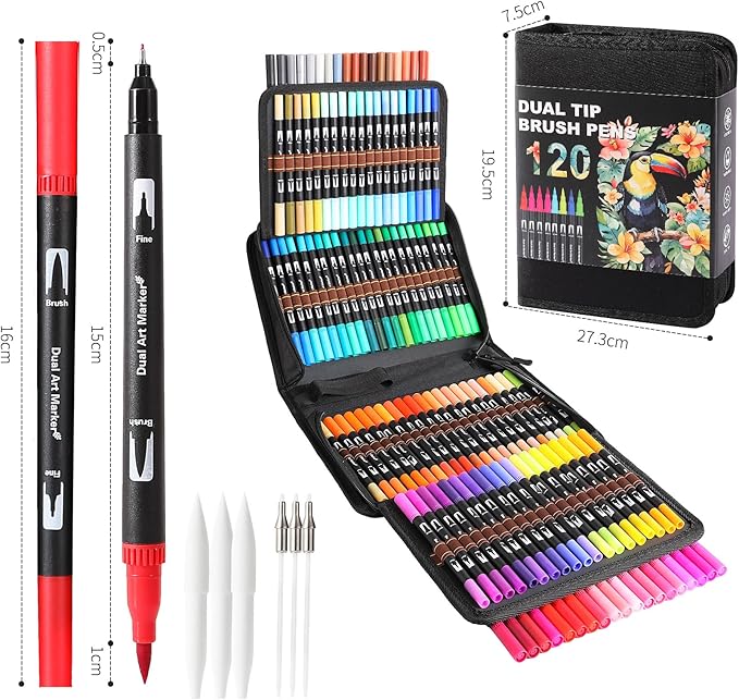 Double Brush Marker Pens, 120 Colors Art Markers Set with Fine Tip and Brush Tip for Kids Adult Coloring Book Hand Lettering Calligraphy Drawing Art Supplies Kit-DeskLoop Office