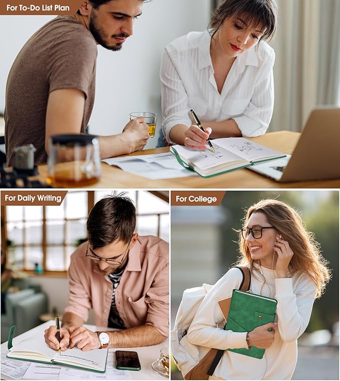 A5 Lined Leather Journal Notebook for Men Women,5.9" X 8.4" Personalized Hardcover Journal with Pen,200 Pages 100 Gsm Thick Ruled Paper Daily Diary for School,Travel,Work,Home,Writing-DeskLoop Office