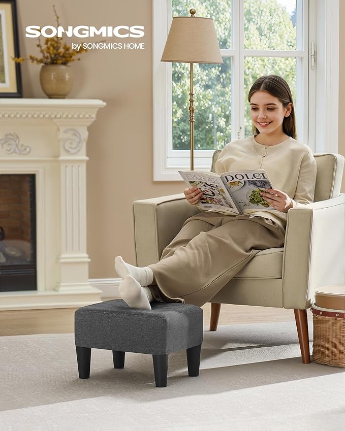 SONGMICS Foot Stool with Legs, Small Footstool Ottoman, Linen-Look Fabric Seat - Image 2