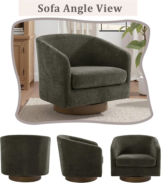 UIXE Swivel Accent Chairs Set of 2, Chenille Upholstered Barrel Chair for Living Room, Comfy Round Armchair Single Sofa Bedroom Reading Seat - 31" W, Tan-DeskLoop Office