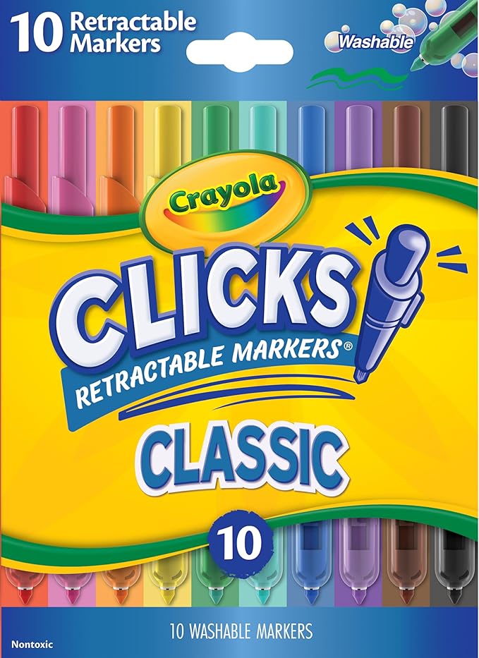 Crayola Clicks Retractable Tip Markers, Washable Cone Tip Art Marker Set by Crayola