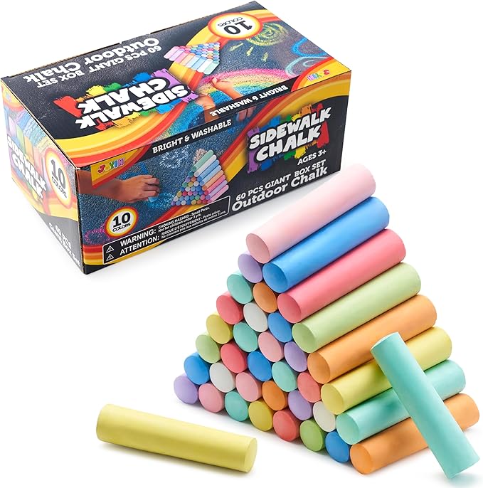 JOYIN 60 PCS Sidewalk Chalk Set (10 colors), Non-Toxic Washable Outdoor Jumbo Chalk Set for Painting on Chalkboard, Art Play and Playground Toy-DeskLoop Office