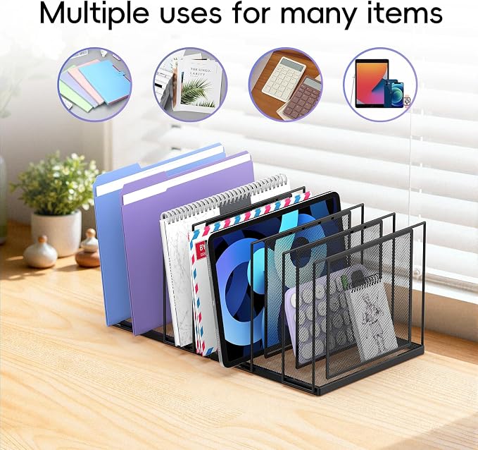 File Organizer for Desk, 7-Section Vertical File Sorter, Paper Holder Organizer - Image 3