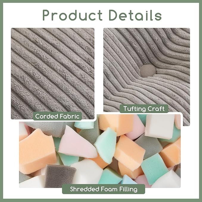 HIGOGOGO Square Stuffed Pouf Ottoman, Corduroy Poufs with Foam Chunk Filling, Furry and Fluffy Pouf Foot Stool Storage Ottoman, 21 X 21 Floor Poufs Foot Rest for Living Room, Grey-DeskLoop Office