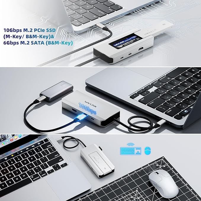 WAVLINK USB-C Hub, 10Gbps USB-C Hub with M.2 PCIe/SATA SSD Port, HDMI, 100W PD, USB-A&C 3.2/2.0, SD&TF Compatible with MacBook/Chromebook/Dell/HP/Lenovo-DeskLoop Office