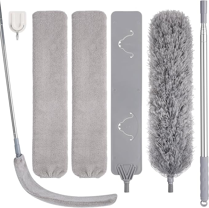 Feather Duster Set, 30-100 inch Microfiber Retractable Gap Duster by wlich