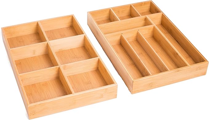 BIRDROCK HOME 2 pc Bamboo Drawer Organizer by BIRDROCKHOME