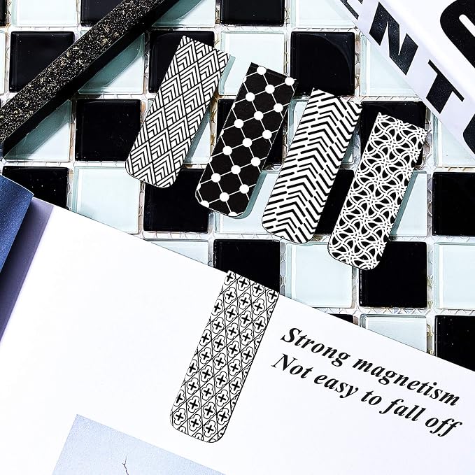 Zonon 24 Pcs Magnetic Bookmarks Bulk Clips Black White Classic Magnetic Page - Image 6