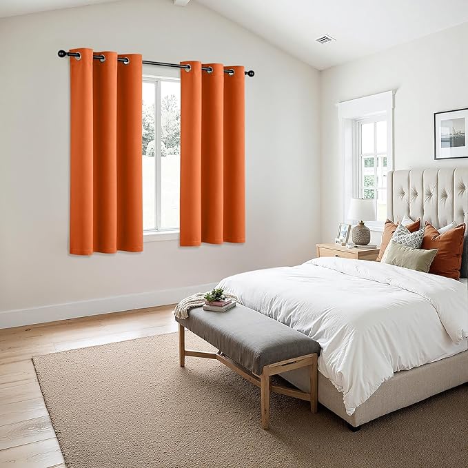 MIULEE Orange Blackout Curtains - Bedroom Window Treatment Fall Curtains Thermal Insulated Room Darkening Drapes for Living Room Kitchen Grommet Light Blocking Drapery, 40 x 54 Inches Long, 2 Panels-DeskLoop Office