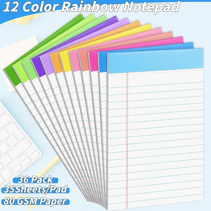 36 Pack Legal Pads Bulk, 5x8 Inch Rainbow Notepad, Note Pads Wide Ruled - Image 3