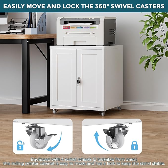Large Printer Stand with Storage and Lock, 3D Heavy-Duty Printer Cabinet - Image 2