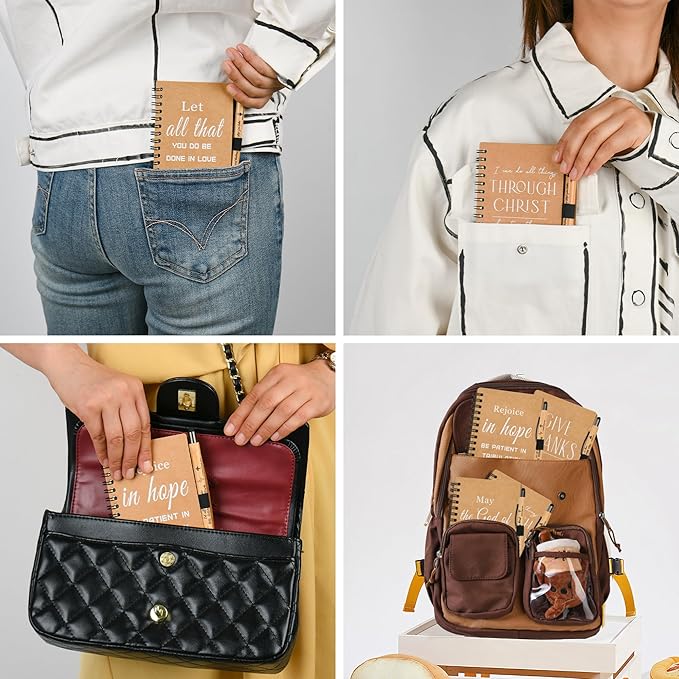 Christian Prayer Journal Spiral Notebooks Bulk with Pens - Small Notepads (4.13”x5.43”) - inspirational Gifts for Women men,Church Members & Bible Study Groups (30 sets Brown)-DeskLoop Office