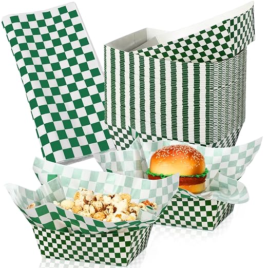 Geosar 100 Pcs Gingham Party Supply Disposable Paper Food Tray Bulk Disposable by Geosar