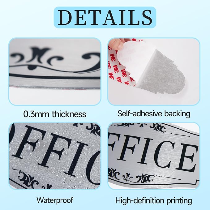 The Office Door Sign for Home and Business，Self-Adhesive Waterproof Brushed - Image 4