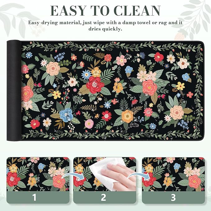 iCasso Floral Desk Mat for Keyboard and Mouse, Cute Gaming Mouse Pad XXL - Image 6