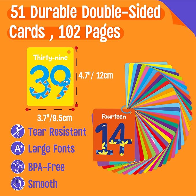 51 PCS Number Flashcards, 0-50 Double Sided Printed Cards - Image 2