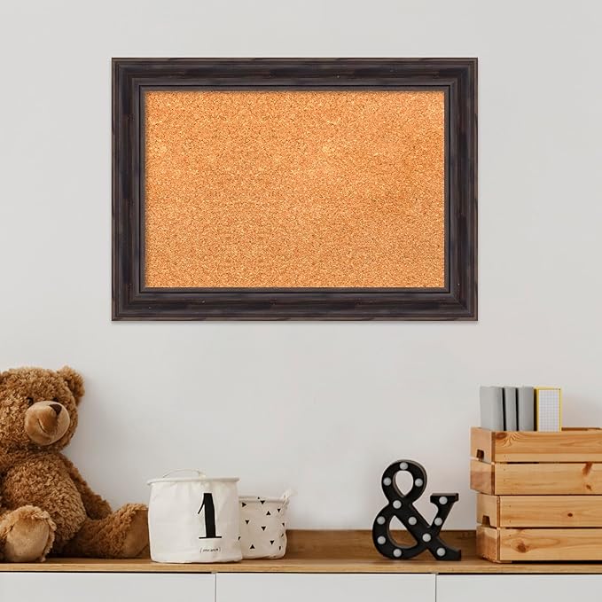 Amanti Art Natural Cork Board for Wall, 15x21 Vision Board with Brown Wood Frame, Small Corkboard Office Decor for Home Organization, Country Rustic Corkboard Pinboard to Display Items for Home-DeskLoop Office