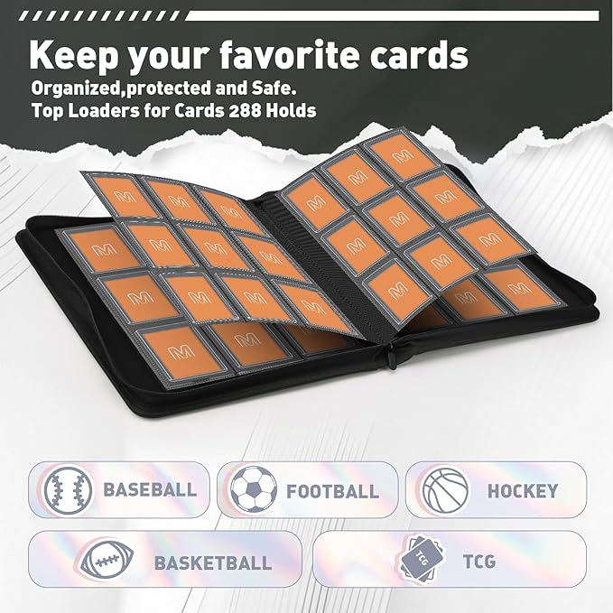 Toploader Binder, Trading Card Binder Storage Hold up 288 Cards 9-Pocket Top - Image 3