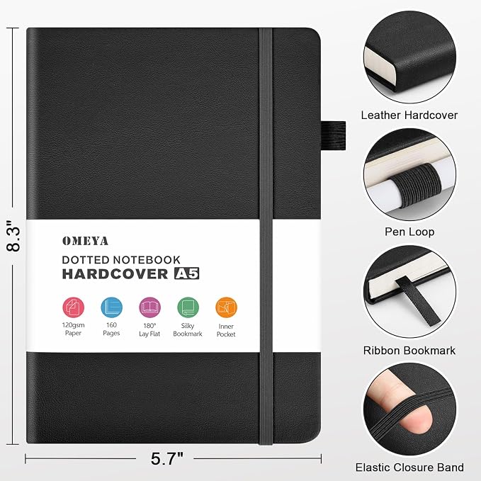 Bullet Dotted Journal Notebook 4 Pack: 160 Pages Per Pack, A5 Medium Size - Image 2