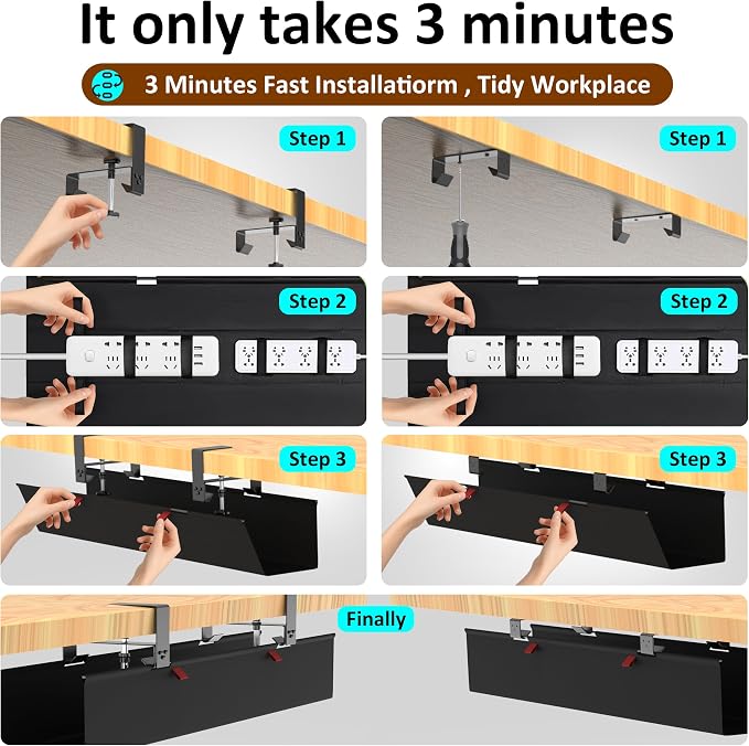 48" Gaming Under Desk Cable Management Tray, Large Anti-Sag Wire Hider - Image 4