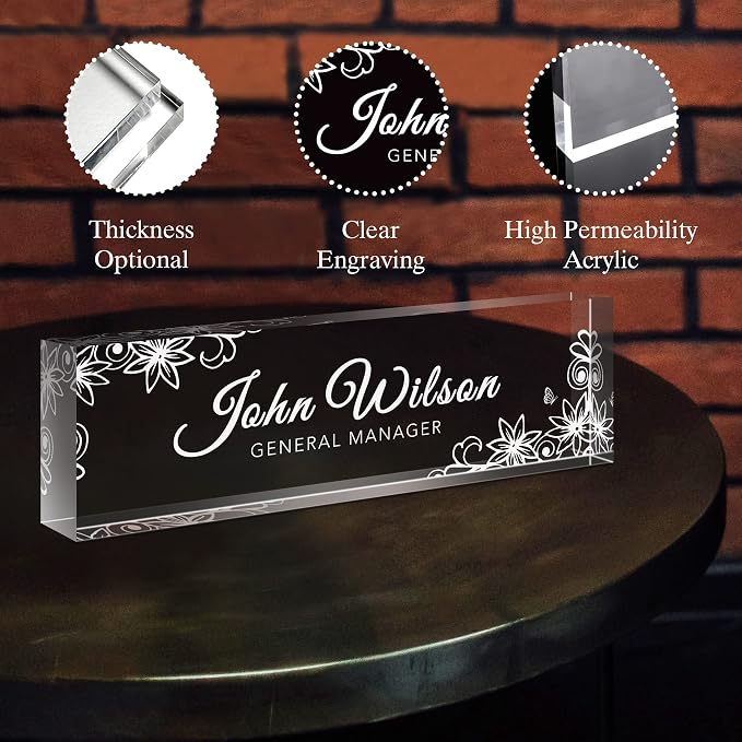 Personalized Desk Name Plate, Custom Acrylic Glass Name Plates - Image 6