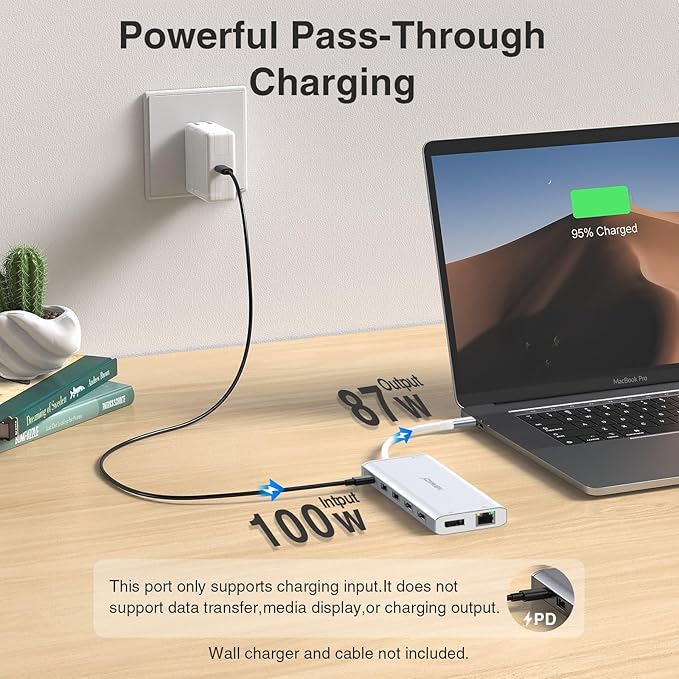 USB C Hub USB-C Docking Station Dual Monitor 14 in 1 Triple Display Multiport Adapter with 2 HDMI+DP+7 USB Type C/A Ports+Ethernet+Audio, USBC Dongle for Dell/HP/Lenovo ThinkPad/Surface(Sliver)-DeskLoop Office