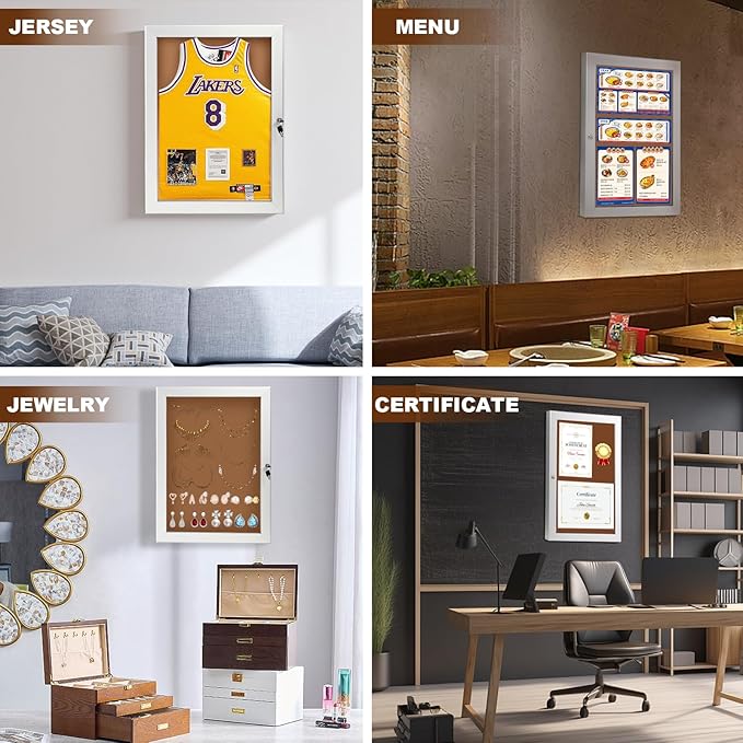 Locking Enclosed Bulletin Board Aluminum Cork Memo Board Wall Mount Noticeboard with Rubber Seal Tamperproof Single Door Display Case for Indoor Or Outdoor Use, 26.8×20 in-DeskLoop Office