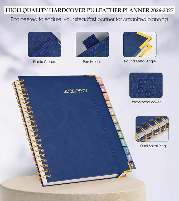 Academic Planner 2026-2027, Hardcover Leather Weekly and Monthly Calendar - Image 4