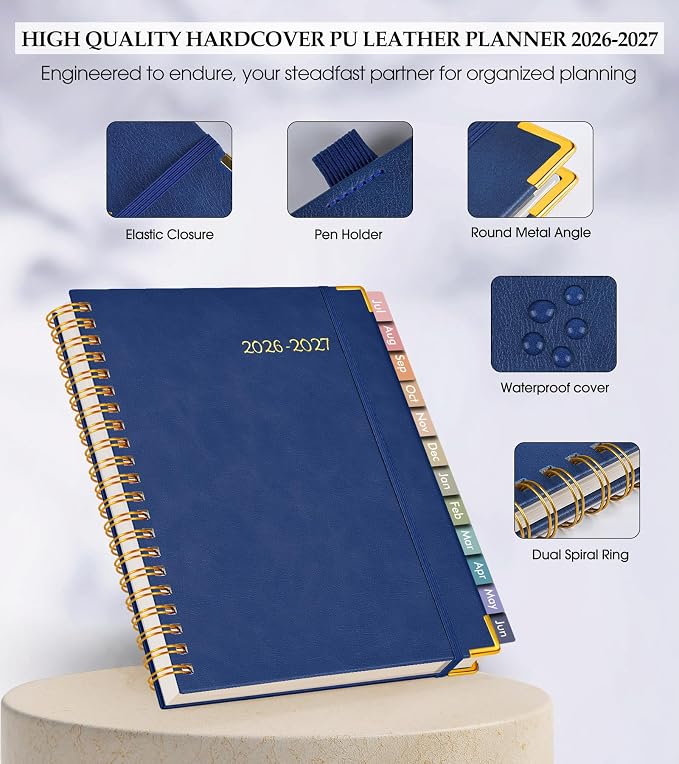 Academic Planner 2026-2027, Hardcover Leather Weekly and Monthly Calendar - Image 4
