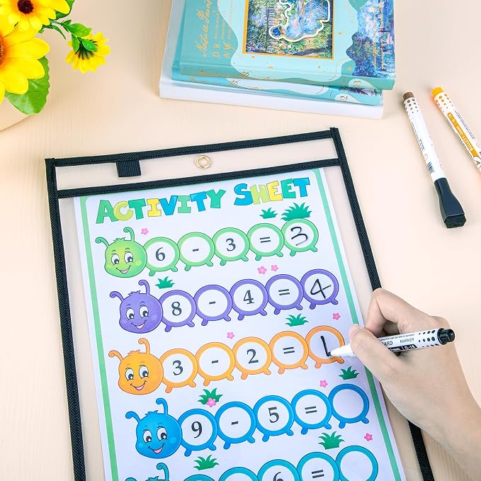 AKONEGE 15 Pack Oversized Dry Erase Pocket Sleeves Reusable 10 x 13 Inches - Image 7