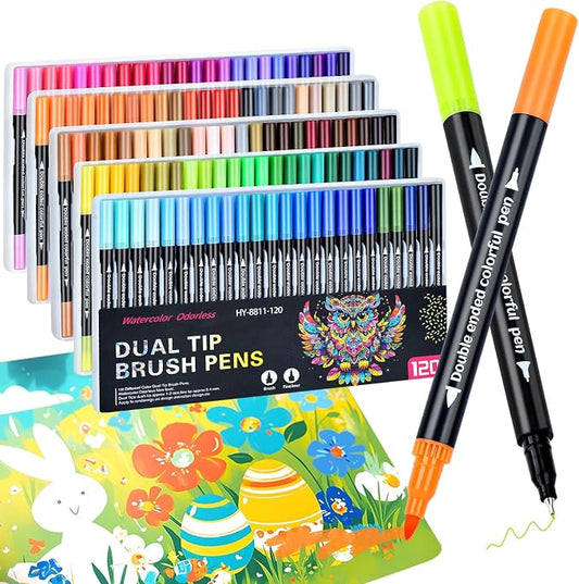 MIN CI 120 Colors Dual Tip Markers, Fine Tip and Brush Tip Permanent Coloring by MINCIMagnetsManufacturer