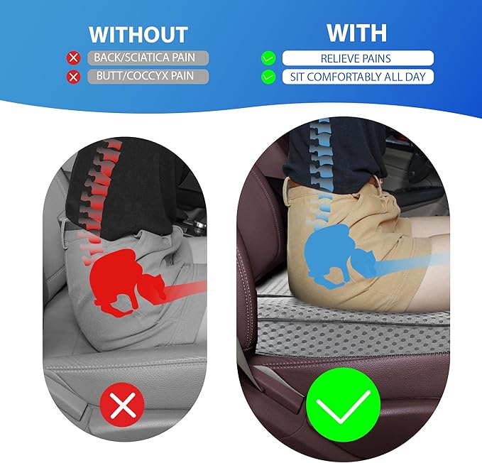 Car Seat Cushion, Comfortable Memory Foam Seat Pillow for Driving, Sciatica-Back Pain Relief, Cushion for Car-Truck, Office, Wheelchair - Mesh Gray-DeskLoop Office