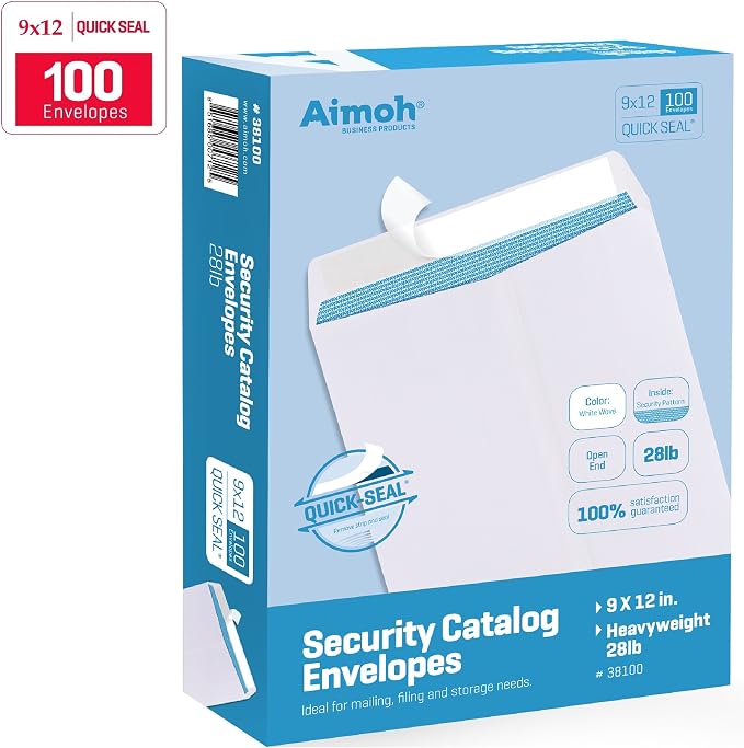 Aimoh 100 9 x 12 SELF Seal Security White Catalog Envelopes - 28lb - Security - Image 8