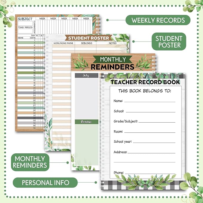 Fuyoooo Teacher Record Book Teacher Grade Books 2026-2027 Spiral Bound Record - Image 4