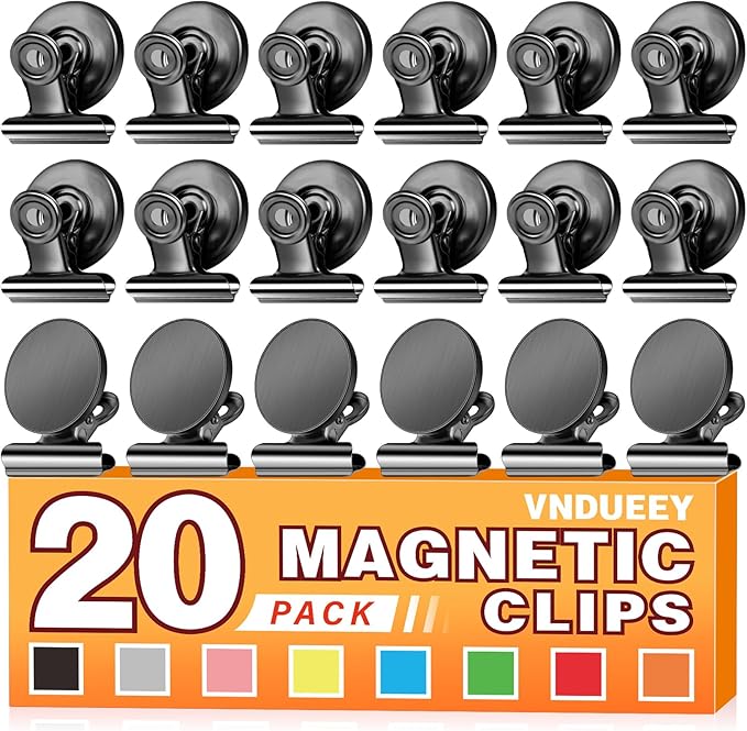 VNDUEEY 20 Pack Black Magnetic Clips for Refrigerator, Strong Fridge Magnets Magnet Clips Whiteboard Magnets?Magnetic Clips for Locker Office Home School-DeskLoop Office