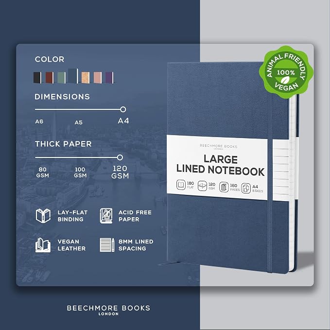 BEECHMORE BOOKS Large Lined Journal Notebook, 8.5" x 11.5" Hardcover Vegan - Image 2